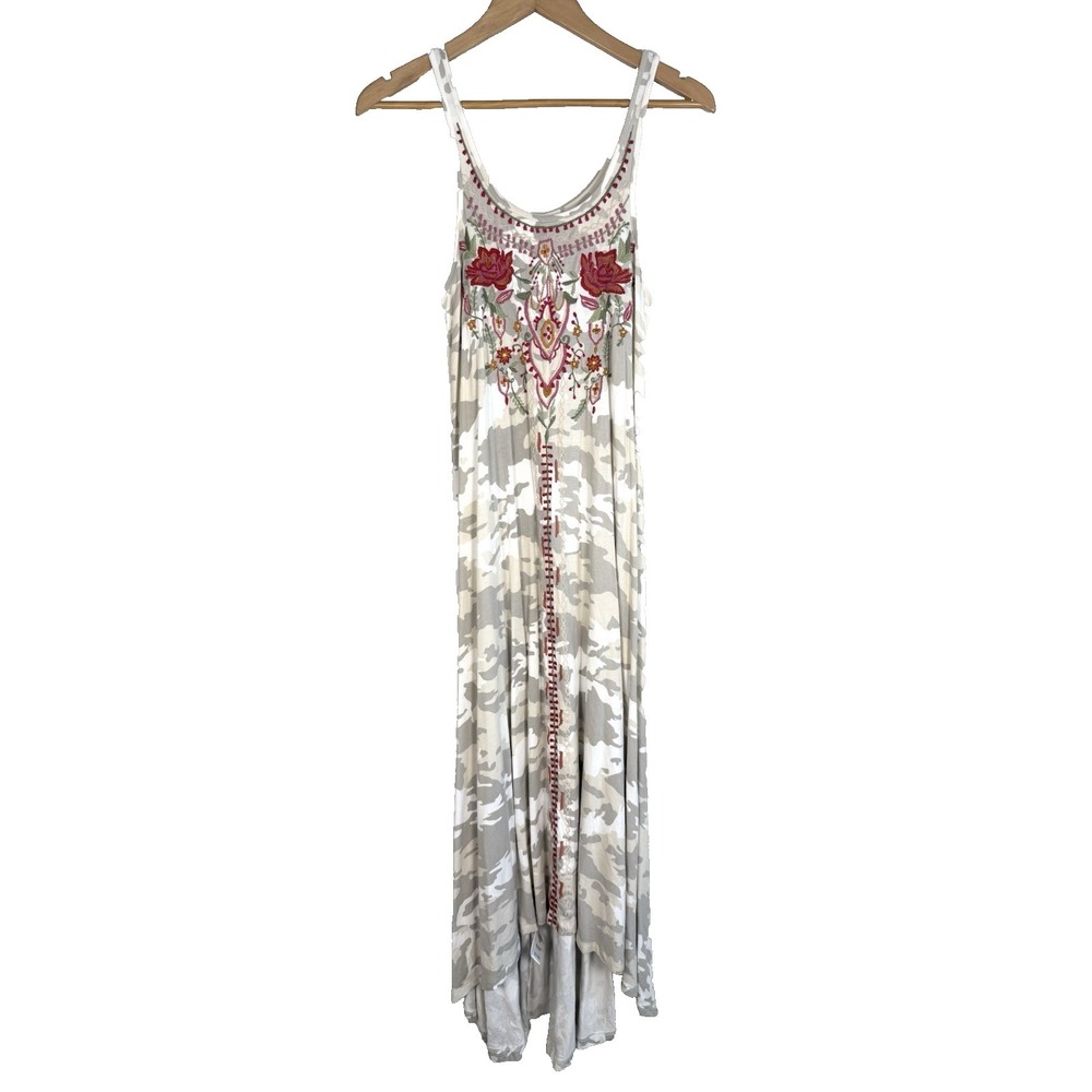 Caite Embroidered Camo Print Tank Dress Womens Small Boho Western Country Casual